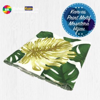 Kain Kanvas Print Motif Monstera Hijau